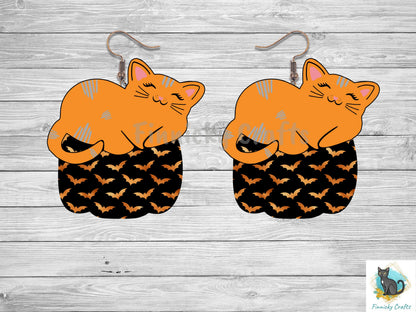 Orange Cat Sleeping on a Halloween Pumpkin Digital Design- Earrings - Signs - Design