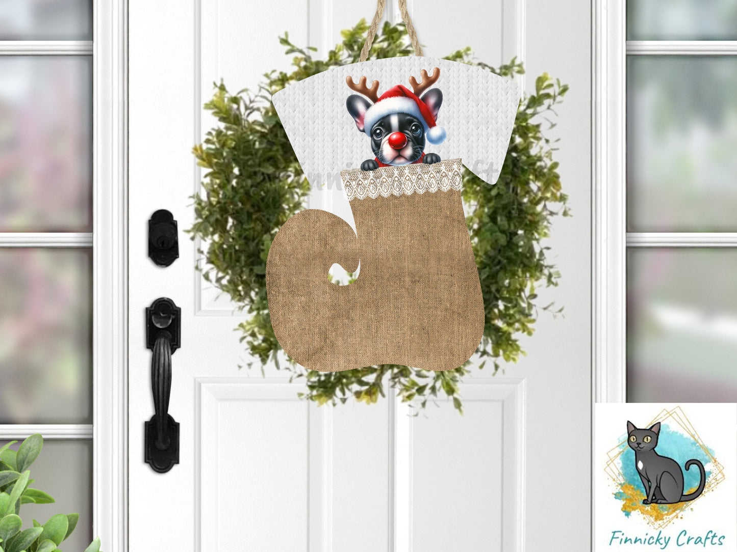 Swirl Stocking Design, Burlap, Peeking Dogs, Christmas, Sublimation, Digital Design, PNG, Earring, Ornament