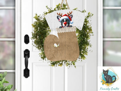 Swirl Stocking Design, Burlap, Peeking Dogs, Christmas, Sublimation, Digital Design, PNG, Earring, Ornament