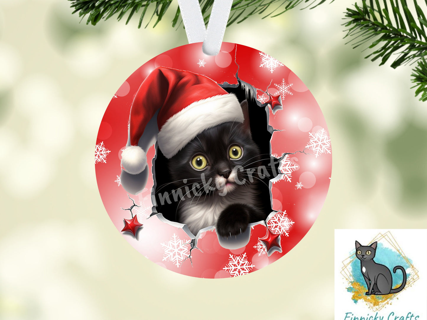 Circle Round 3D Christmas Black Cats Customizable Design Bundle, Sublimation, Digital, PNG, Design, Download