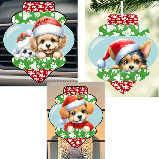 Christmas Dogs Bundle, Vintage Ornament, Nightlight, Car Vent, Decoration, Peeking, Sublimation, Digital, PNG, Design, Download, Santa Dogs