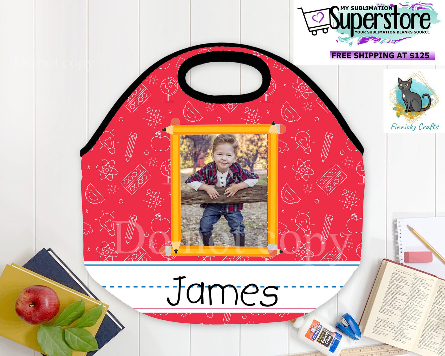 Lunch bag png, Tumbler png, Neoprene, school, customizable, straight tumbler wrap, sublimation, png
