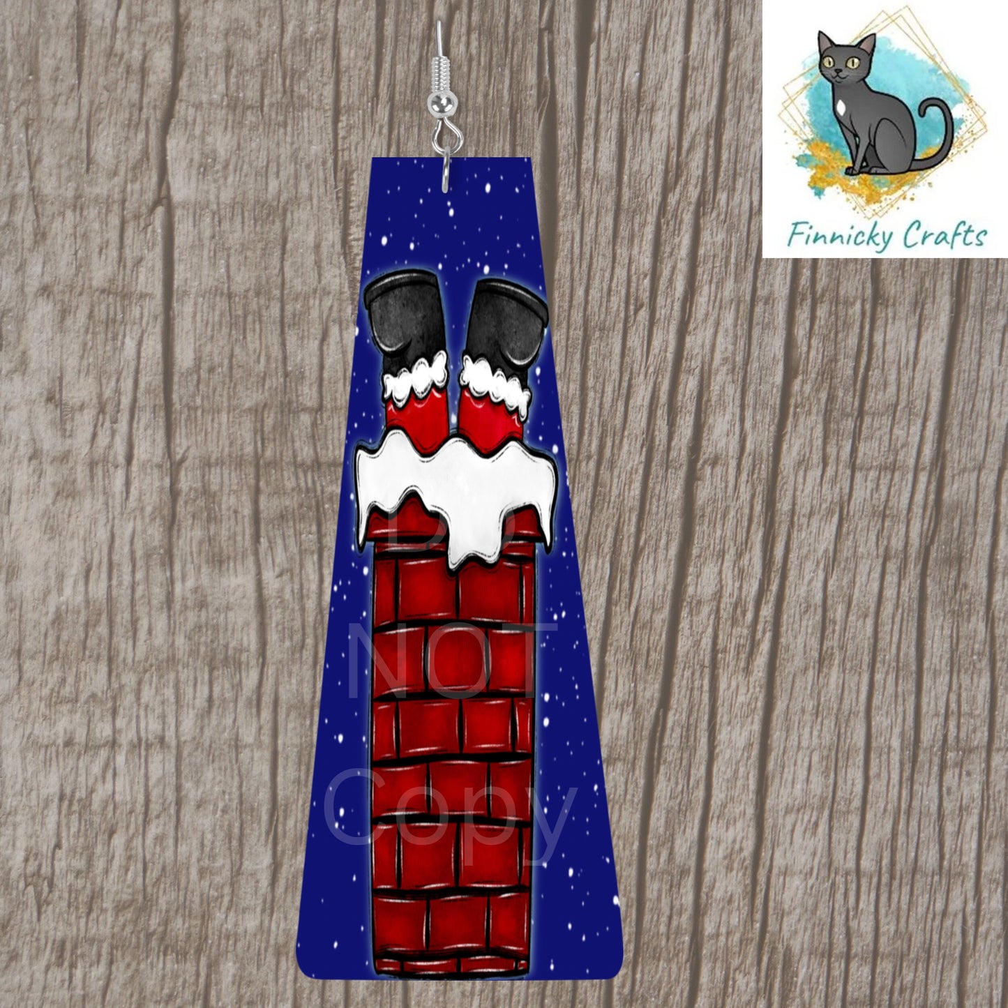 Modern Bar Cute Santa in a chimney - Digital Design- Earrings - Acrylic or MDF