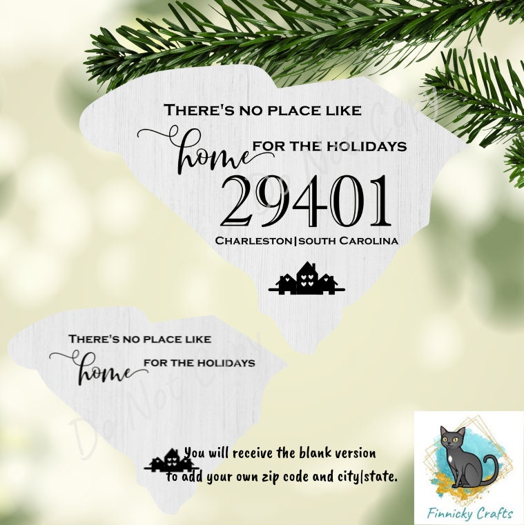 Customizable South Carolina State Shape, Home for the Holidays, Zip Code, Sublimation, PNG, Digital Download, Door Hanger, Ornament