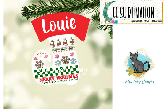 Happy Pawlidays Merry Woofmas Dog Swirl Stocking Christmas Ornament png