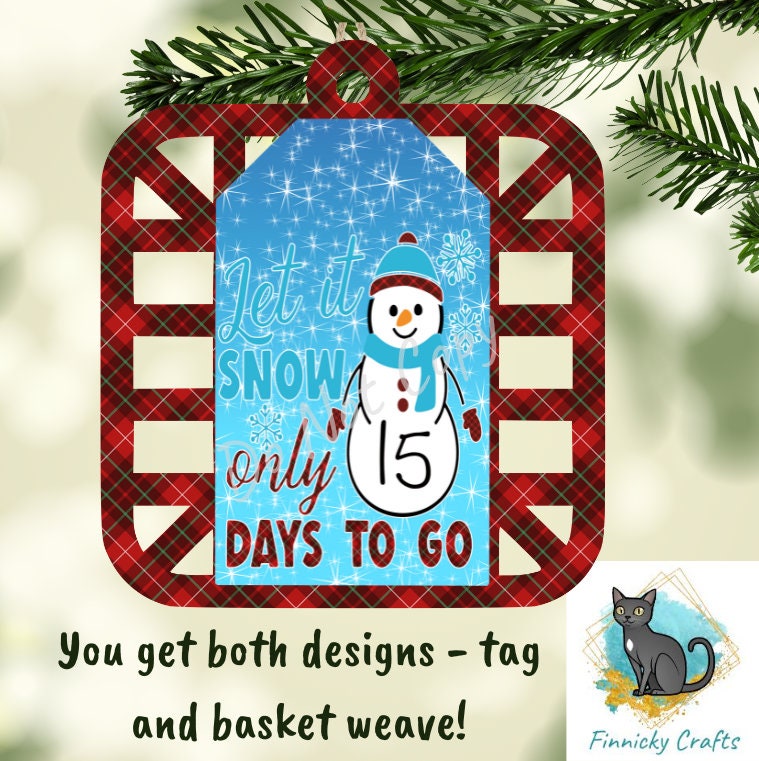 Wipe off Snowman Countdown Christmas Tag, Basket Weave Digital, PNG, Design, Download, Door Hanger, Ornament, Sublimation,