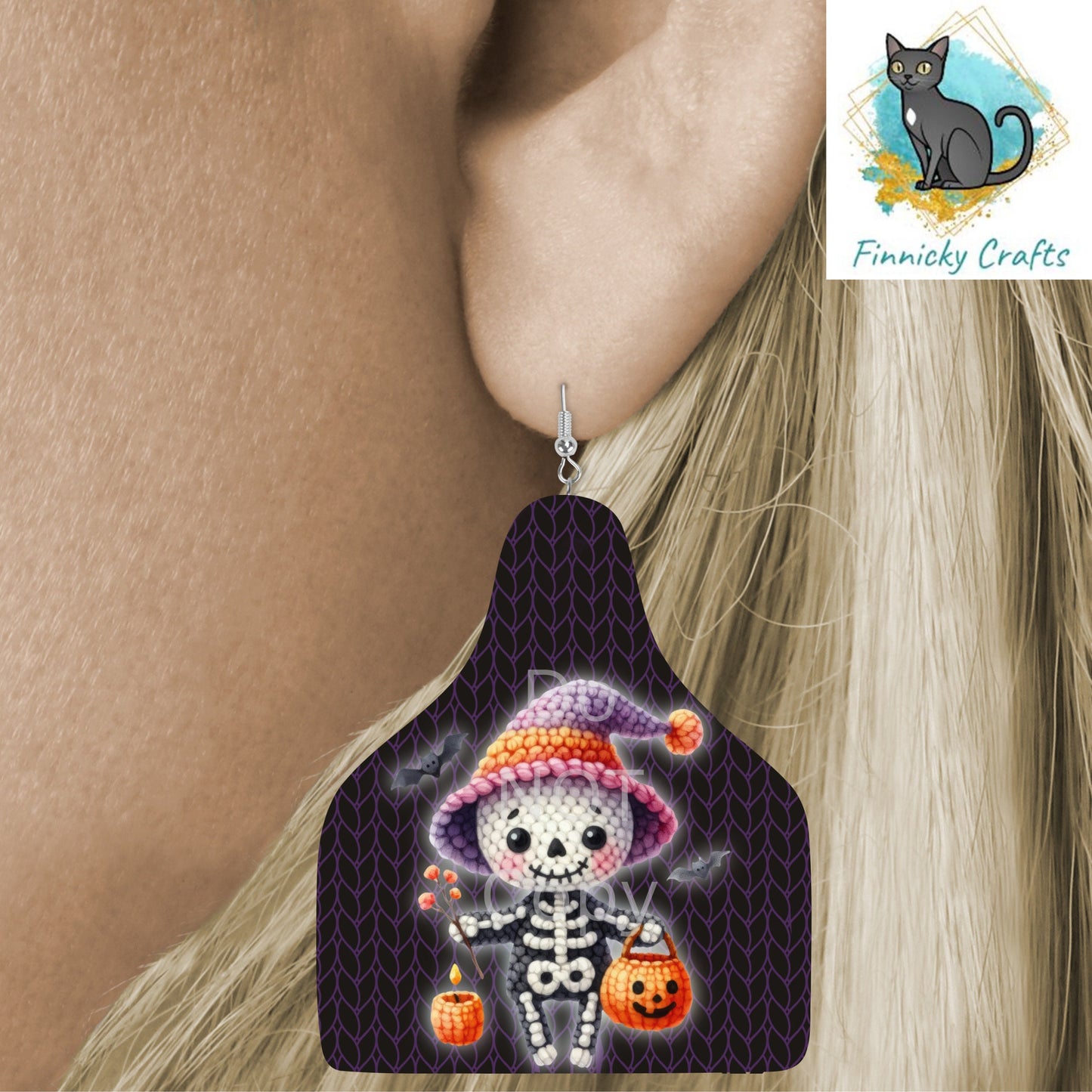 Halloween Cow Tag Shape Bundle png - Sublimation Designs Wall Hanger - Earring Png - Crochet Alien, Scarecrow, Skeleton
