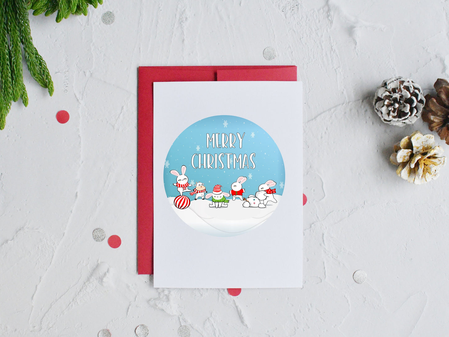 Merry Christmas Rabbits and Cow Round Sign - T-shirt - Hat - Pillow - Apron - Coaster - Cup - Bag - Ornament Design - Digital Download
