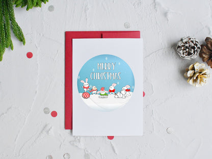 Merry Christmas Rabbits and Cow Round Sign - T-shirt - Hat - Pillow - Apron - Coaster - Cup - Bag - Ornament Design - Digital Download
