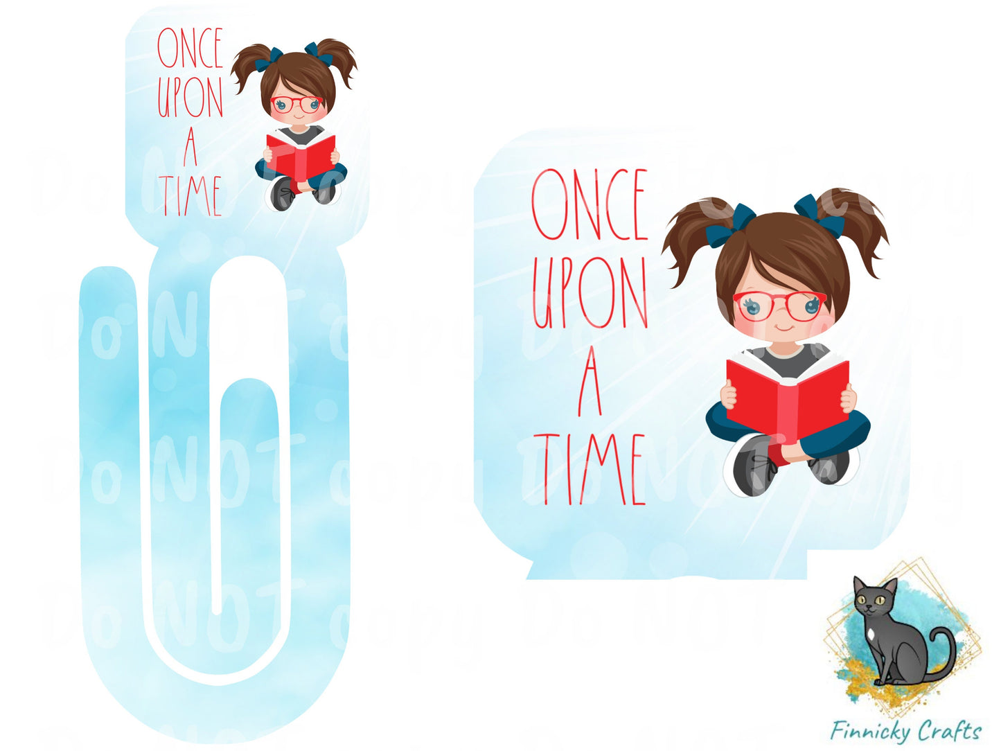 Little Girls Reading - Once Upon a Time - 5 Designs Bundle - Square bookmark - Instant Digital Download - PNG