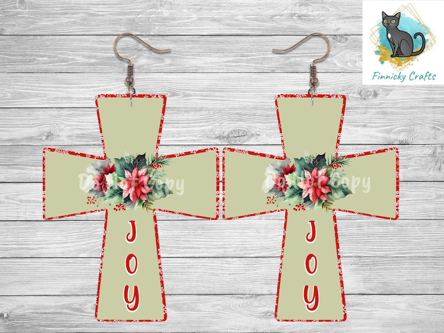 Christmas Poinsettia Cross, Sublimation, Digital, PNG Design, Download for Earrings, Wall Decor, Door Hanger, Keychain