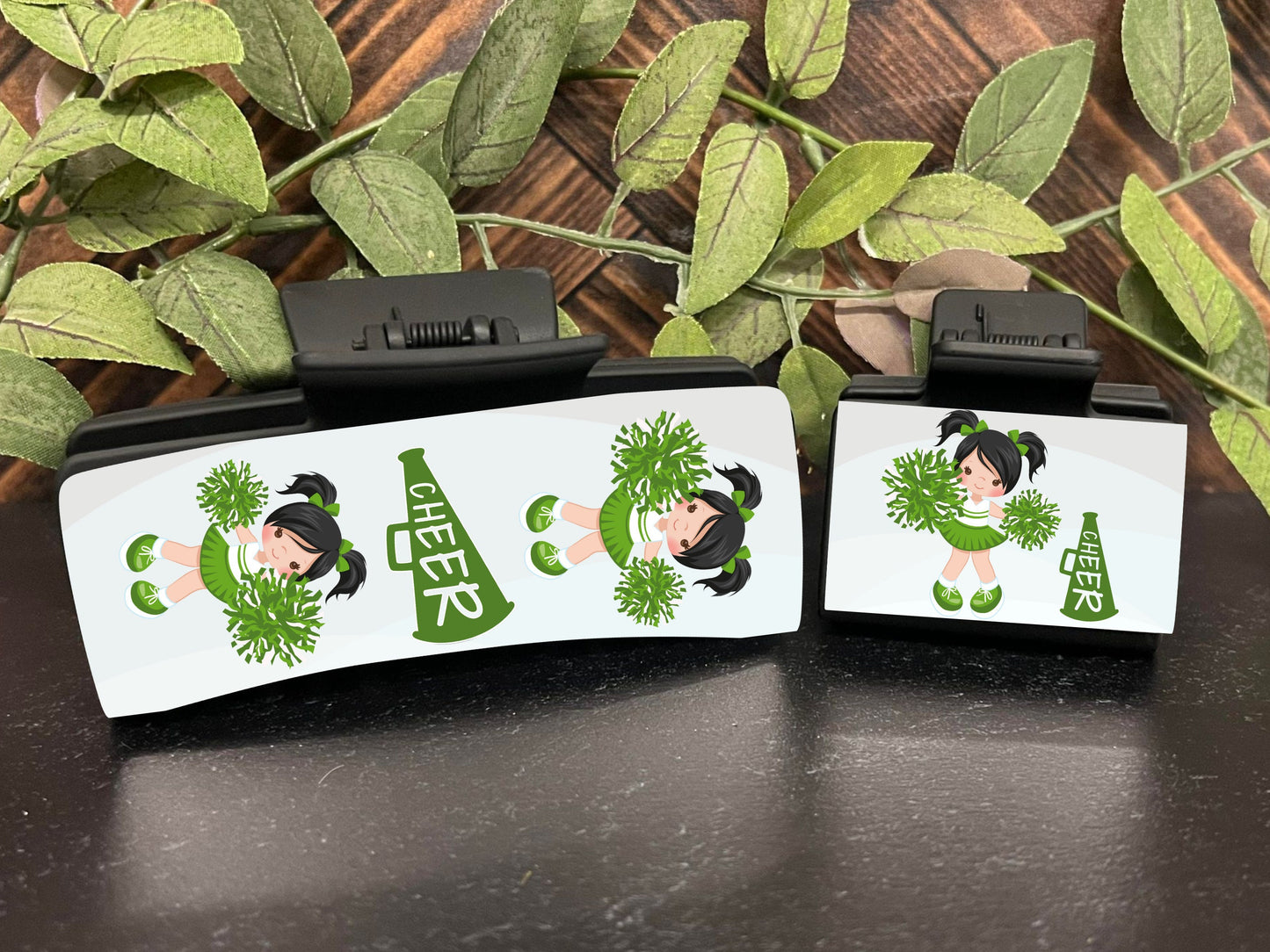 Cheerleading green white hair clip Bundle - Blonde, Brunette, Black hair png - Digital Design - Download, Sublimation - Small and large