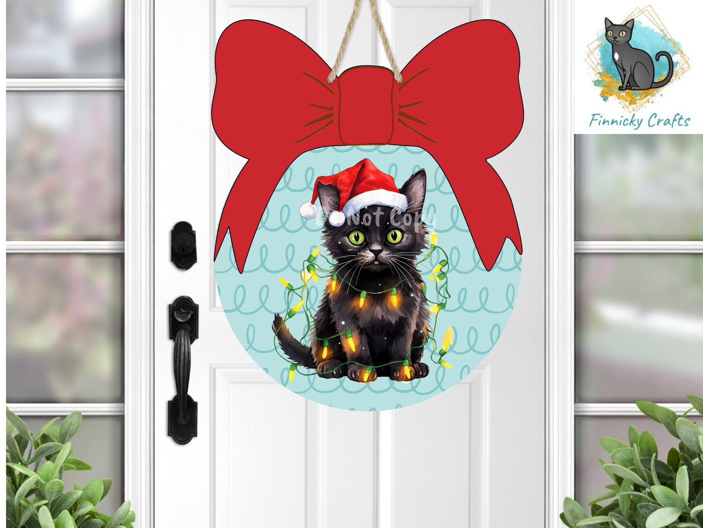 Ball with bow; Christmas Black Cat Christmas Ornament png