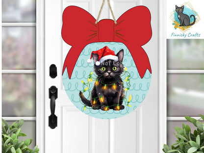Ball with bow; Christmas Black Cat Christmas Ornament png