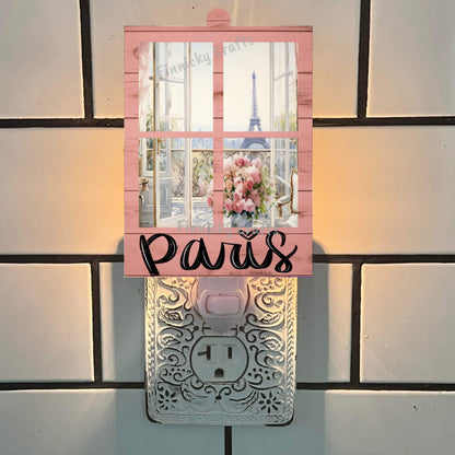 Paris Window Scene Spring Ornament, Nightlight, Sublimation, Digital, PNG, Design, Download, 2 piece, window overlay