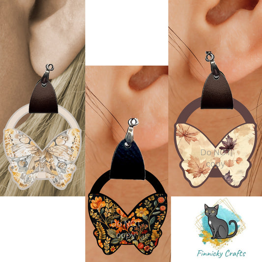 Leather Butterfly Earring PNG, Autumn Earring Design, Moths, Sublimation Leather Earring