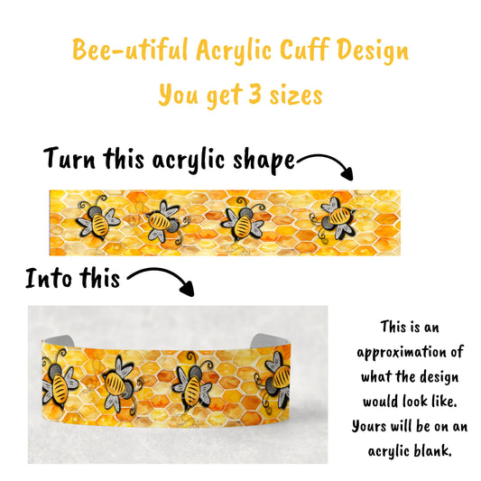 Bees and Beehive , Bracelet Cuff Sublimation Designs - Small, Medium, Large PNG files - Jewelry