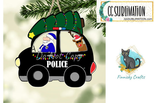 Police Car with Christmas Tree Christmas Design png - Sublimation design - ornament