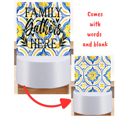 Mediterranean tiles and lemons png - Sublimation Designs - Square Acrylic - Light Base - Home Decor - Night Light - Kitchen - Words & blank