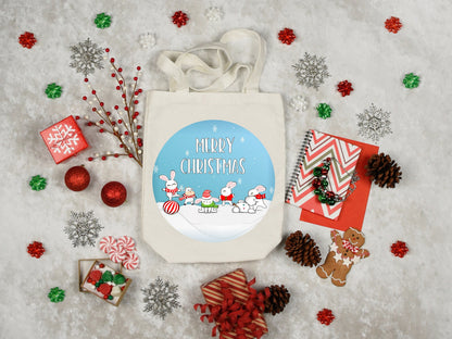 Merry Christmas Rabbits and Cow Round Sign - T-shirt - Hat - Pillow - Apron - Coaster - Cup - Bag - Ornament Design - Digital Download