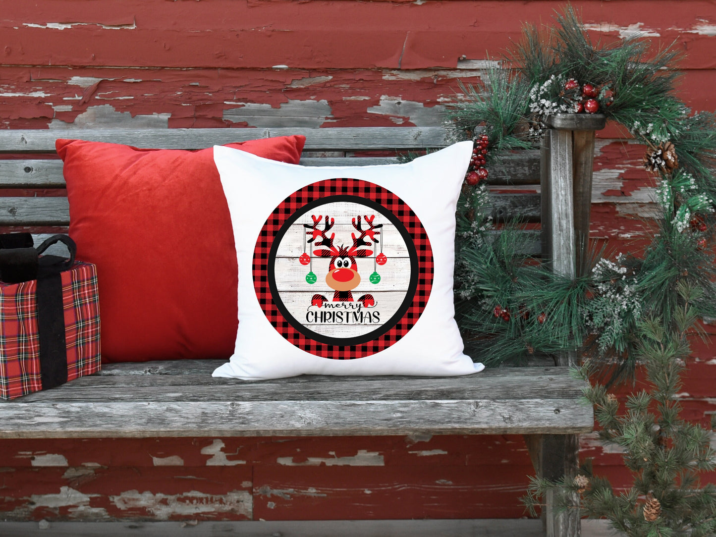 Merry Christmas Moose Round Sign - T-shirt - Hat - Pillow - Apron - Coaster - Cup - Bag - Ornament Design - Digital Download