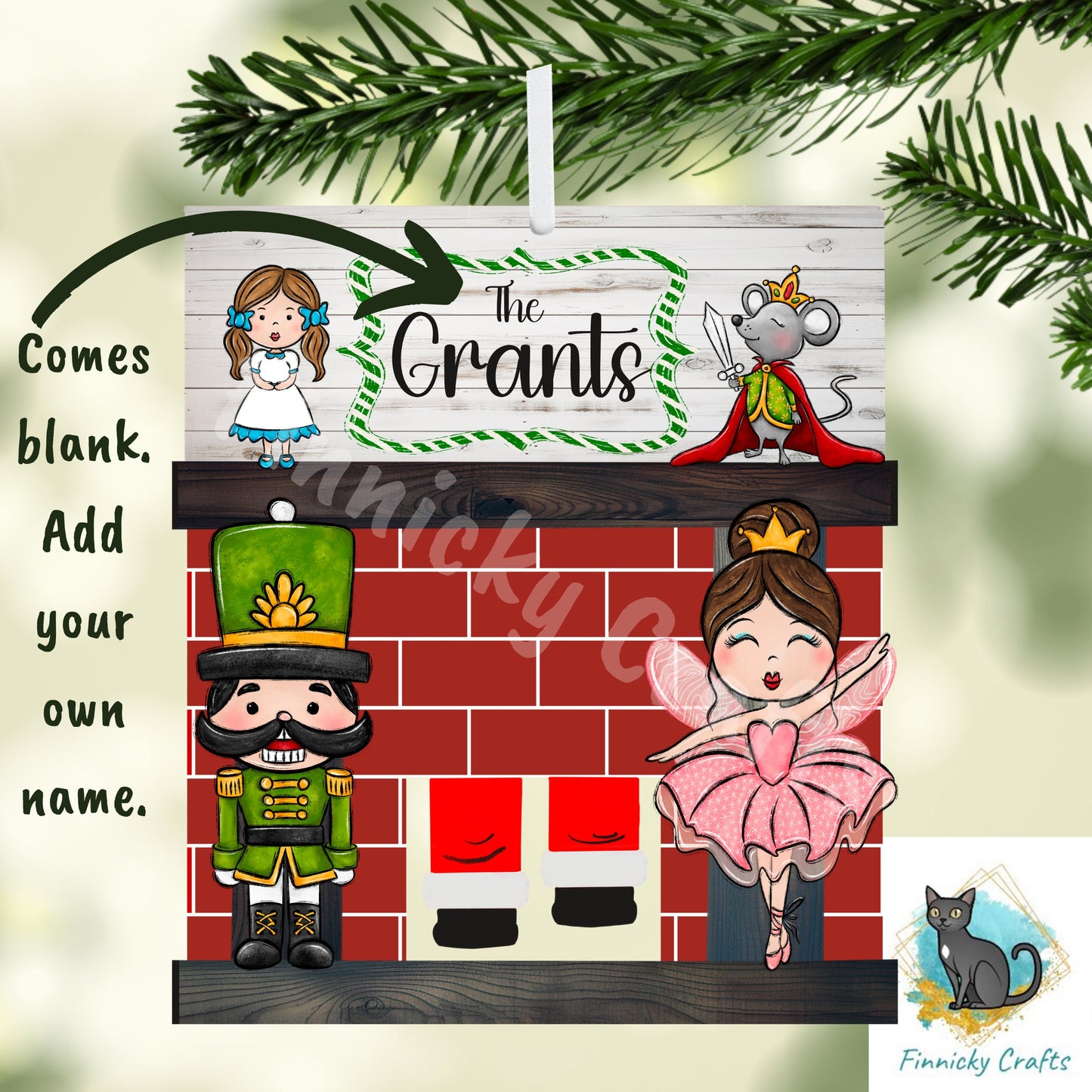 Santa Fireplace - Customizable Ornament,  Sublimation, Digital, PNG, Design, Download, Nutcracker, Add name, greeting or leave blank