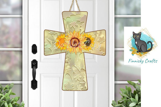 Fall Autumn Sunflower Cross, Sublimation, Digital, PNG Design, Download for Earrings, Necklace, Wall Decor, Door Hanger, Keychain