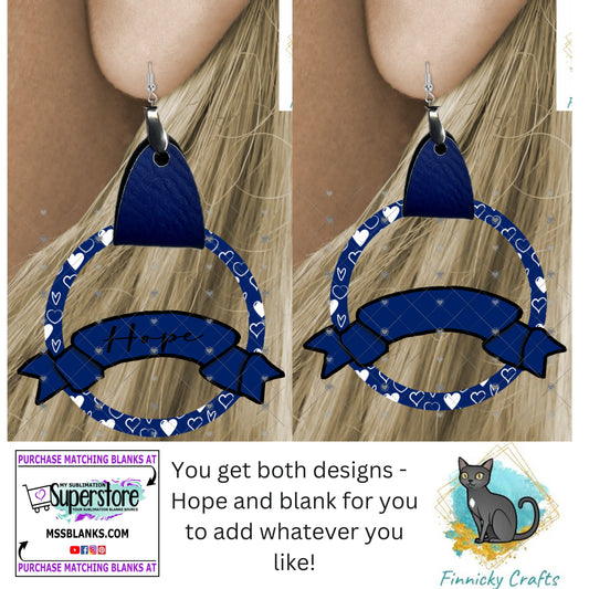 Customizable and Hope Leather Ribbon Earrings PNG, Earring Design, Sublimation Leather Earring.