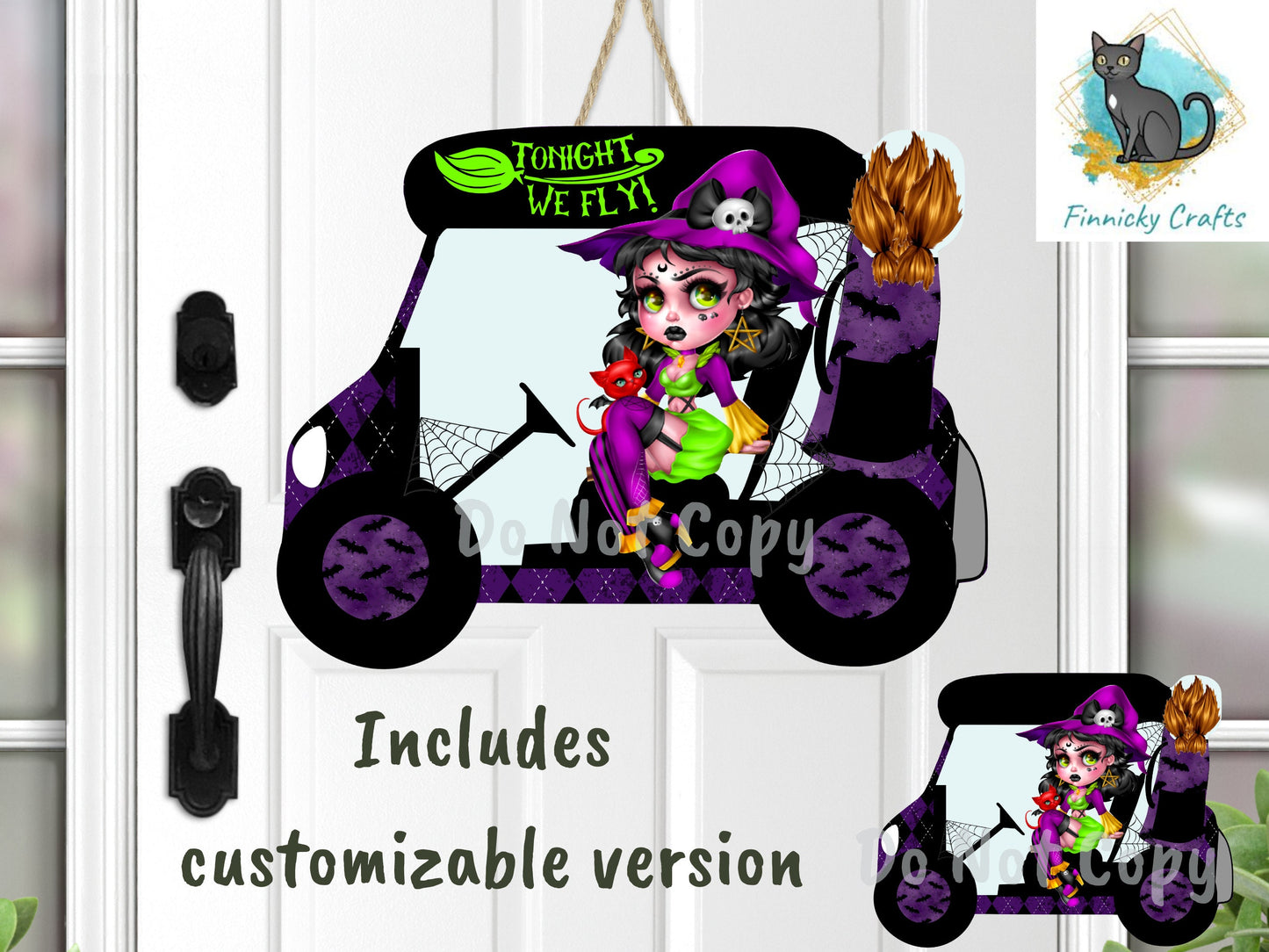 Tonight We Fly Witch/Halloween Golf Cart, Sublimation, PNG, Digital Download, Earrings, Door Hanger, Decoration, Ornament