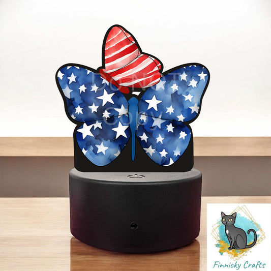 Patriotic Butterfly png - Red White Blue - Sublimation Designs - Acrylic Light Base - Decor - Night Light - Gift