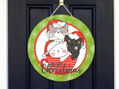 Meowy Christmas Round Sign - T-shirt - Hat - Pillow - Apron - Coaster - Cup - Bag - Ornament Design - Digital Download