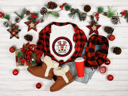 Merry Christmas Moose Round Sign - T-shirt - Hat - Pillow - Apron - Coaster - Cup - Bag - Ornament Design - Digital Download