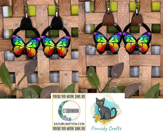 Leather Rainbow Butterfly Earring PNG, Spring Earring Design, Sublimation Leather Earring.
