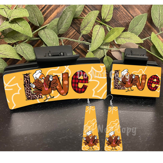 Large hair clip, small hair clip, earrings, Turkey, Love, Thanksgiving sublimation, png