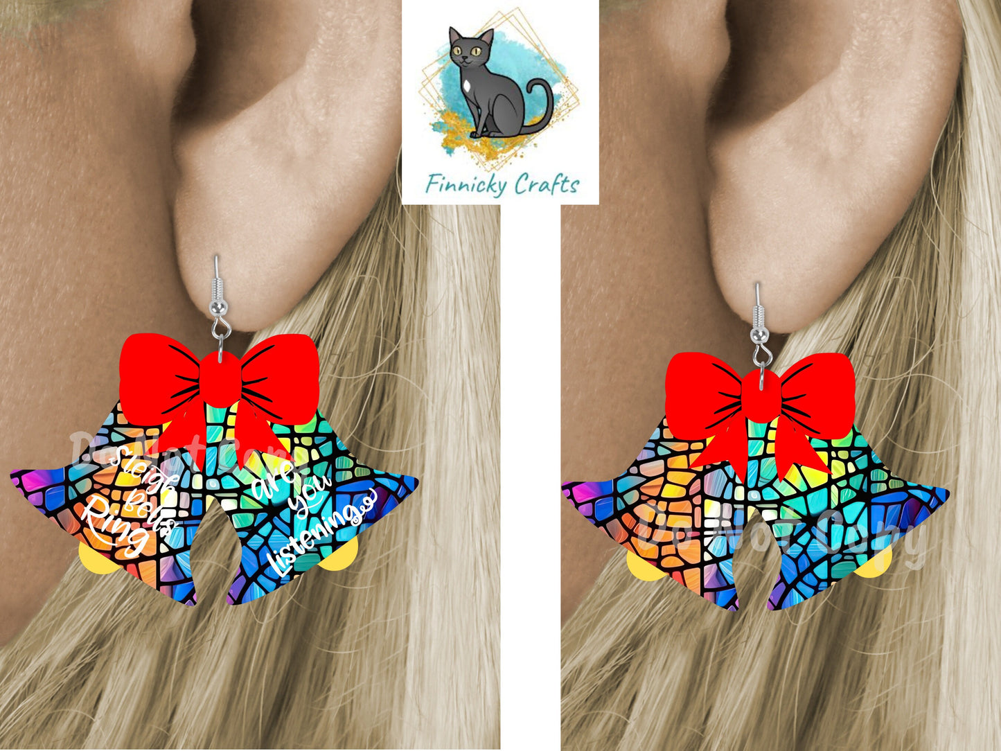 Christmas Bells, Sleigh Bells, Stained Glass, Sublimation, Digital, PNG, Design, Download Only, Ornament, Decoration, Sign, earrings