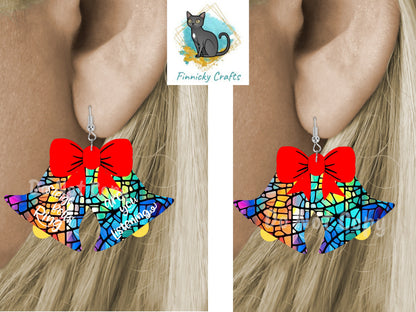 Christmas Bells, Sleigh Bells, Stained Glass, Sublimation, Digital, PNG, Design, Download Only, Ornament, Decoration, Sign, earrings