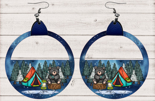 Leather Half-Circle Camping Earrings PNG, Spring Earring Design, Sublimation Leather Earring.
