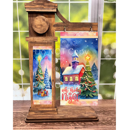 2-Piece, church winter scene, Oh Holy Night Interchangeable Christmas Sign Inserts, Sublimation, Digital, PNG, Design, Download