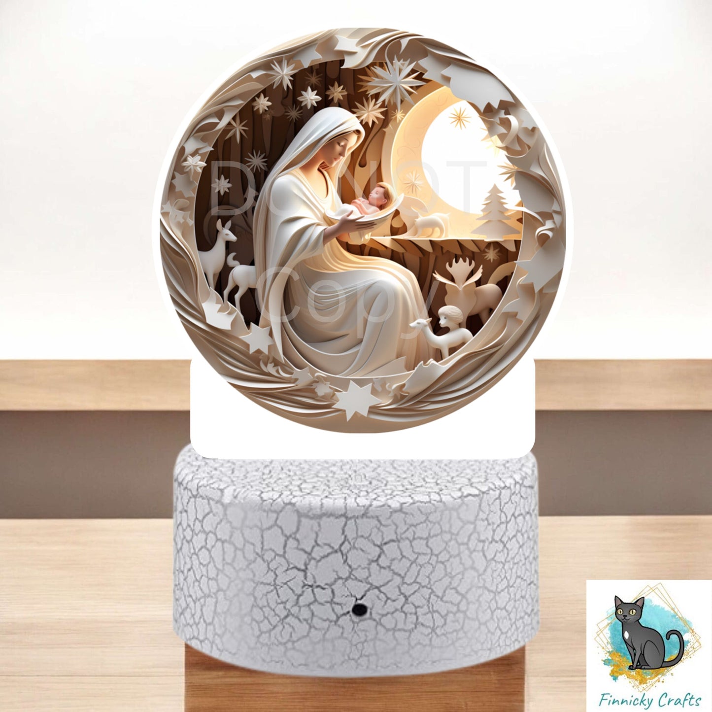 Christmas Mother and Child, Papercut, quilling, Round Light Base, PNG, Digital Download for Sublimation,  Night Light