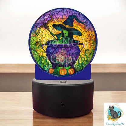 Witch in a Cauldron png - Stained Glass - Sublimation Designs - Acrylic Light Base - Halloween Decor -Pumpkins - Night Light