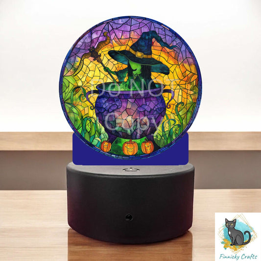 Witch in a Cauldron png - Stained Glass - Sublimation Designs - Acrylic Light Base - Halloween Decor -Pumpkins - Night Light