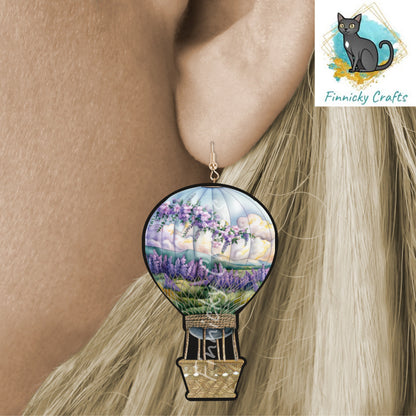 Hot Air Balloon,  Purple Floral,  Sublimation, Digital, PNG, Design, Download Only, Ornament, Decoration, Sign, Suncatcher
