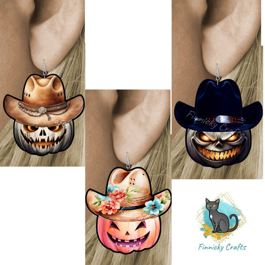 Spooky Cowboy Jack o'Lantern Bundle, Sublimation, Digital, PNG Design, Download for Earrings, Nightlight, Decor, Door Hanger, Keychain