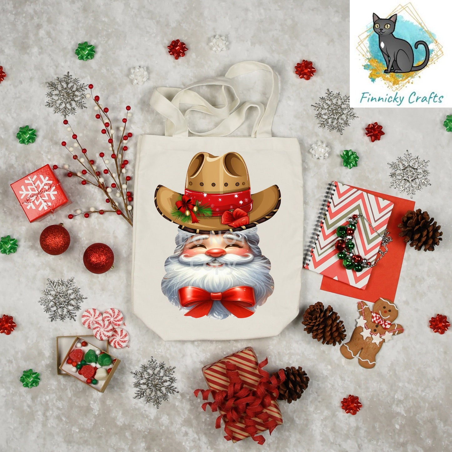 Western Cowboy Santa with red Christmas bow - earrings, night light, sign, decor  -  Christmas Ornament Digital File, MDF, Sublimation, DTF