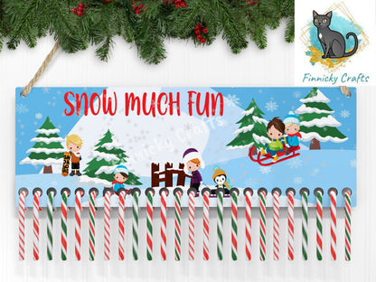 Candy Cane Holder, Snow Much Fun, Winter, Boys, Sledding, Digital, PNG, Design, Download, Ornament, Decoration, Sublimation