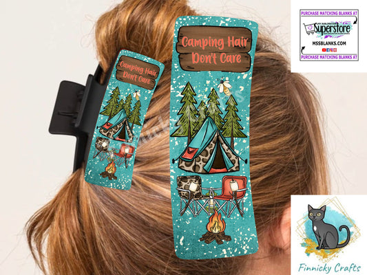 Camping Hair Don't Care, Large hair clip, small hair clip sublimation, Digital Design png