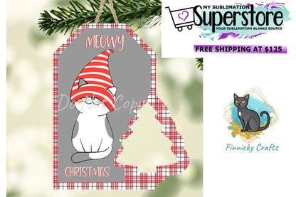 Meowy Christmas Tag with Tree Christmas Design png