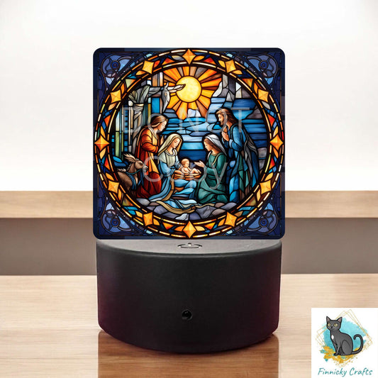 Christmas Stained Glass, Nativity, Sign, Sublimation, Digital, PNG, Design, Acrylic, Nightlight, Light Base