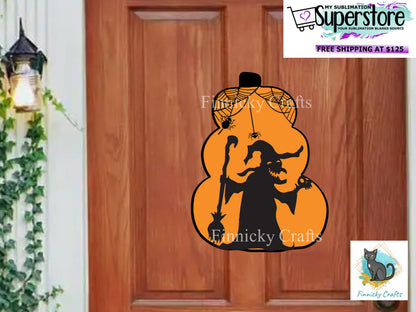 Stacked Pumpkins Witch and Spider Earrings png - Sublimation Designs Wall Hanger
