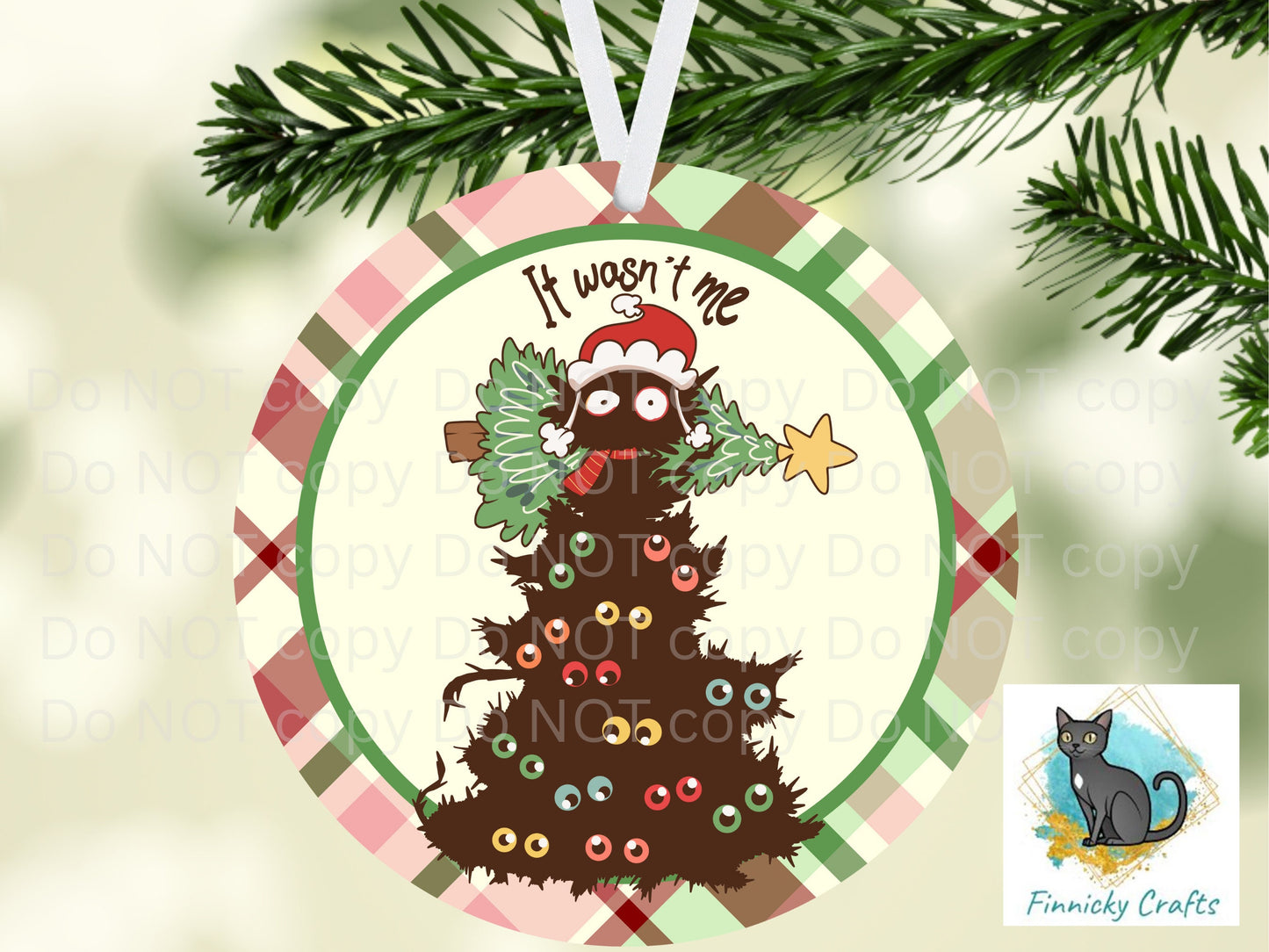 Funny Christmas Cat Door Sign PNG, It Wasn't Me Round Door Sign Digital Download for Sublimation, Door Hanger PNG